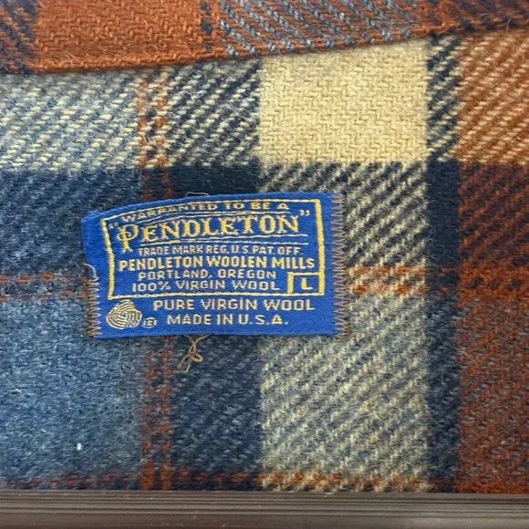 Vintage Pendleton Plaid Jacket in Blue, Orange, and Tan - Picture 3 of 3